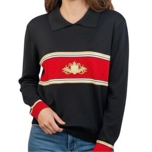 St. John Collection Vintage Black Crested Collar Sweater
